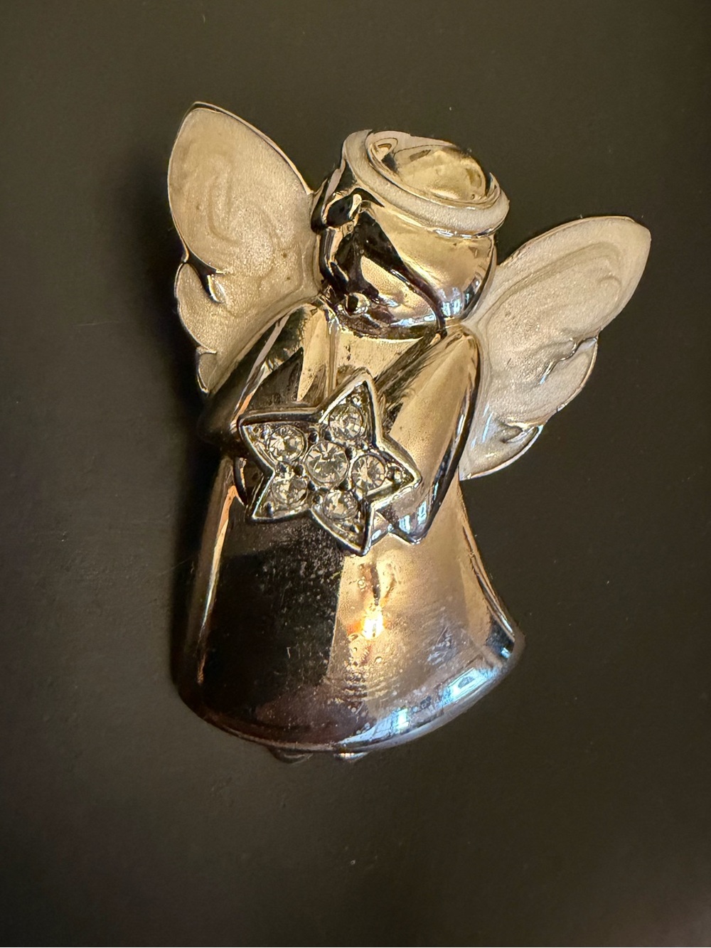 Silver tone Angel brooch with Crystal Star Accent